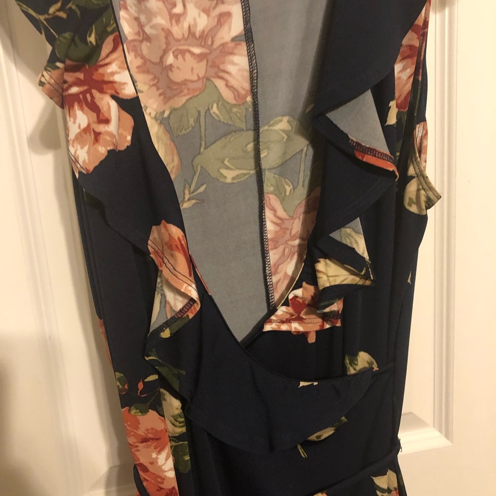 Navy with pink flower long dress